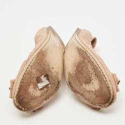 Miu Miu Beige Texture Leather Scrunch Bow Ballet Flats Size 39.5