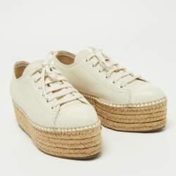 Pre Owned Miu Miu Off White Leather Espadrille Platform Sneakers Size 36