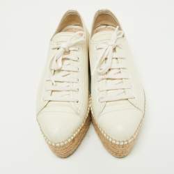 Pre Owned Miu Miu Off White Leather Espadrille Platform Sneakers Size 36