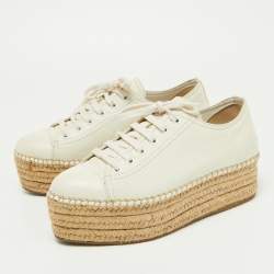 Pre Owned Miu Miu Off White Leather Espadrille Platform Sneakers Size 36