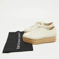 Pre Owned Miu Miu Off White Leather Espadrille Platform Sneakers Size 36