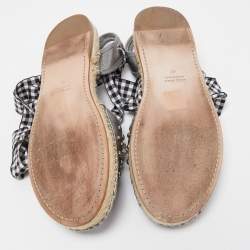 Pre Owned Miu Miu Metallic Grey Leather Crystal Embellished Espadrille Ankle Strap Flat Sandals Size 40