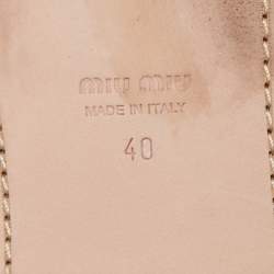 Pre Owned Miu Miu Metallic Grey Leather Crystal Embellished Espadrille Ankle Strap Flat Sandals Size 40