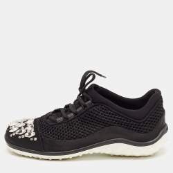 Miu Miu Black Satin and Mesh Crystal Embellished Lace Up Sneakers Size 40