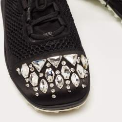 Miu Miu Black Satin and Mesh Crystal Embellished Lace Up Sneakers Size 40