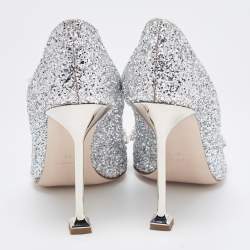 Miu Miu Silver Studded Glitter Crystal Embellished Pointed-Toe Pumps Size 38