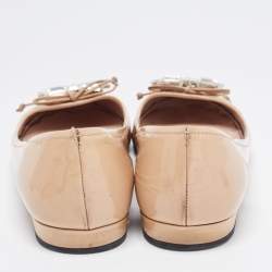 مملوكة مسبقًا Miu Miu Beige Patent Leather Crystal Embellished Ballet Flats Size 38