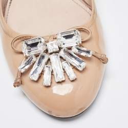 مملوكة مسبقًا Miu Miu Beige Patent Leather Crystal Embellished Ballet Flats Size 38