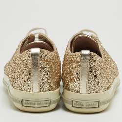 Miu Miu Gold Coarse Glitter Crystal Embellished Metal Cap Toe Sneakers Size 36.5 