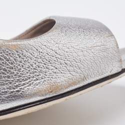 Miu Miu Silver Leather Crystal Block Heel Open Toe Pumps Size 38