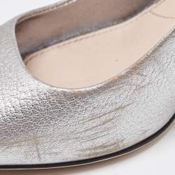 Miu Miu Silver Leather Crystal Block Heel Open Toe Pumps Size 38