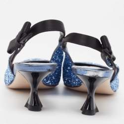 مملوكة مسبقًا Miu Miu Blue Coarse Glitter Bow Slingback Pumps Size 37