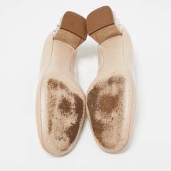 Miu Miu Beige Patent Leather Jeweled Block Heel Pumps Size 37