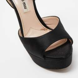 Miu Miu Black Satin Crystal Embellished Platform Ankle Strap Sandals Size 36.5