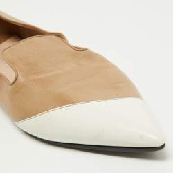 Miu Miu Beige/White Leather Pointed Toe Smoking Slipper Size 42 