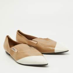 Miu Miu Beige/White Leather Pointed Toe Smoking Slipper Size 42 