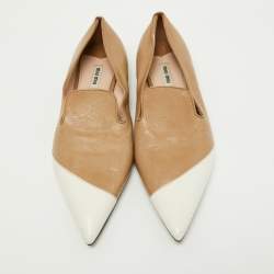 Miu Miu Beige/White Leather Pointed Toe Smoking Slipper Size 42 
