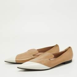 Miu Miu Beige/White Leather Pointed Toe Smoking Slipper Size 42 