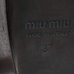 Pre Owned Miu Miu Brown Leather and Embroidered Fabric Wedge Platform Ankle Strap Sandals Size 37