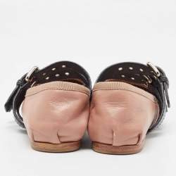 Miu Miu Dusty Pink and Black Leather Buckle Detail Bow Ballet Flats Size 36