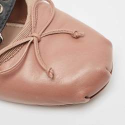 Miu Miu Dusty Pink and Black Leather Buckle Detail Bow Ballet Flats Size 36