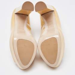 Miu Miu Beige Patent Leather Peep Toe Platform Pumps Size 36