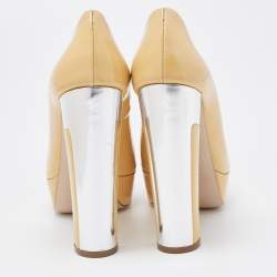 Miu Miu Beige Patent Leather Peep Toe Platform Pumps Size 36