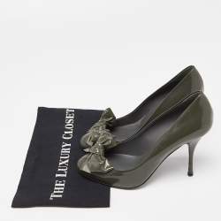 Pre Owned Miu Miu Green Patent Leather Bow Pumps Size 37