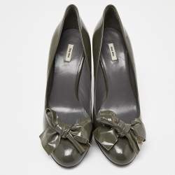 Pre Owned Miu Miu Green Patent Leather Bow Pumps Size 37