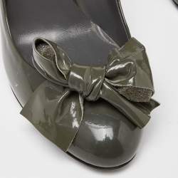 Pre Owned Miu Miu Green Patent Leather Bow Pumps Size 37