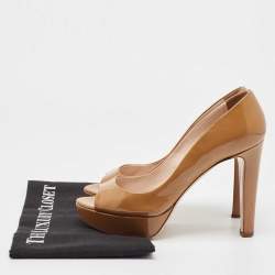 Pre Owned Miu Miu Beige Patent Leather Peep Toe Platform Pumps Size 36