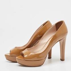 Pre Owned Miu Miu Beige Patent Leather Peep Toe Platform Pumps Size 36