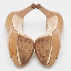 Pre Owned Miu Miu Beige Patent Leather Peep Toe Platform Pumps Size 36