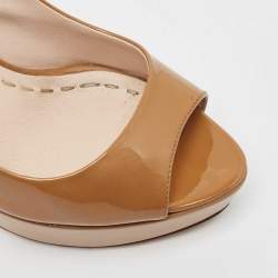 Pre Owned Miu Miu Beige Patent Leather Peep Toe Platform Pumps Size 36