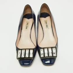 Miu Miu Blue Patent Leather Crystal Embellished Pumps Size 38