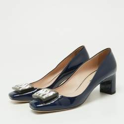 Miu Miu Blue Patent Leather Crystal Embellished Pumps Size 38