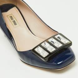 Miu Miu Blue Patent Leather Crystal Embellished Pumps Size 38