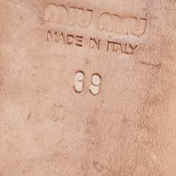 Pre Owned Miu Miu Navy Blue Patent Leather Bow Detail Jeweled Heel Flat Slides Size 39