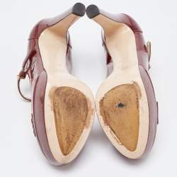 Pre Owned Miu Miu Burgundy Patent Leather Penny Loafer Platform Pumps Size 39.5