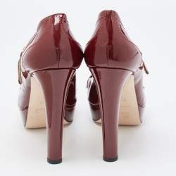 Pre Owned Miu Miu Burgundy Patent Leather Penny Loafer Platform Pumps Size 39.5