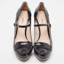 Miu Miu Black Patent Leather Platform Mary Jane Loafer Pumps Size 40