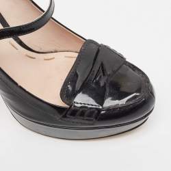 Miu Miu Black Patent Leather Platform Mary Jane Loafer Pumps Size 40