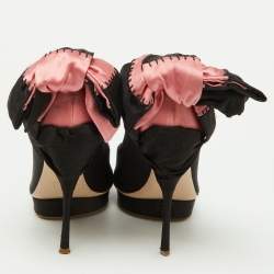 Miu Miu Black/Pink Satin Bow Peep Toe Pumps Size 38.5