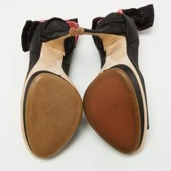 Miu Miu Black/Pink Satin Bow Peep Toe Pumps Size 38.5