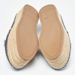 Pre Owned Miu Miu Blue Denim Crystal Embellished Platform Espadrille Flats Size 37.5