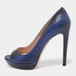 Miu Miu Blue Embossed Snakeskin Peep Toe Platform Pumps Size 38