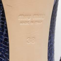 Miu Miu Blue Embossed Snakeskin Peep Toe Platform Pumps Size 38
