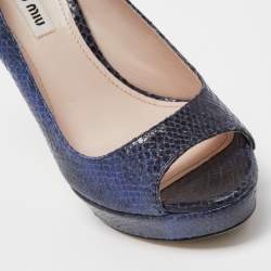 Miu Miu Blue Embossed Snakeskin Peep Toe Platform Pumps Size 38