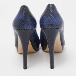 Miu Miu Blue Embossed Snakeskin Peep Toe Platform Pumps Size 38