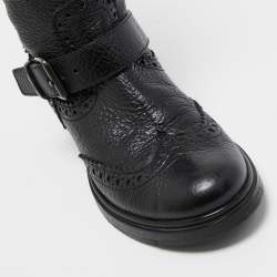 Miu Miu Black Brogue Leather Buckle Detail Mid Calf Boots Size 38.5
